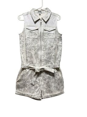 MIA New York Girls Metallic Silver Crackle Romper Jumpsuit Sleeveless Size 6
